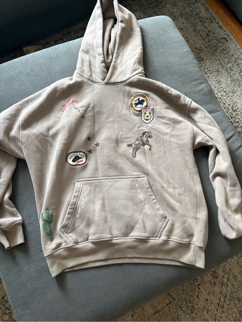 Abercrombie & Fitch Beige Embroidered Hoodie with Western Patches
